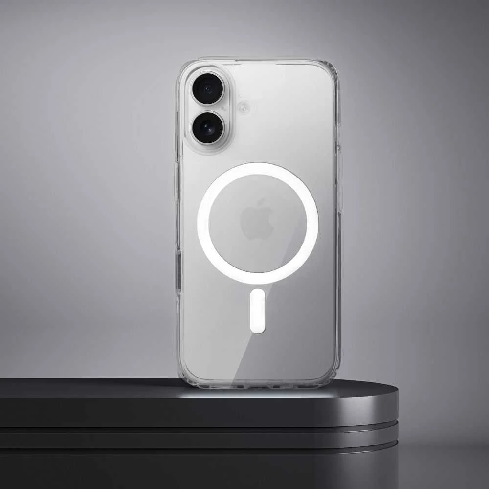 Oem Originalus „iPhone 17 AIR“ skaidrus „Mag Cover Elite“ dėklas (STR / NEGELTONAS / KAMEROS VALDYMO MYGTUKAS), suderinamas su skaidriu „MagSafe“