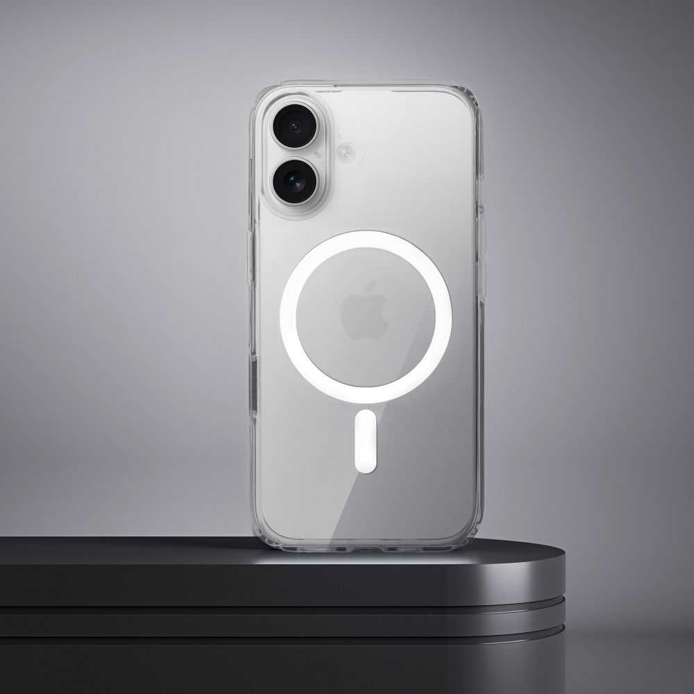 Oem Originalus „iPhone 17 Clear Mag Cover Elite“ dėklas (STR / NEGELTONAS / KAMEROS VALDYMO MYGTUKAS), suderinamas su skaidriu „MgSafe“