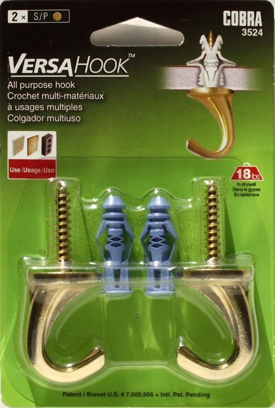 Laikiklis Cobra Kabliai GKP, Versa, 6 x 66 mm, žalvario spalvos, 2 vnt.