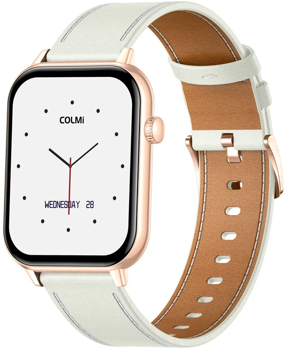 COLMI C28 Išmanusis laikrodis in Gold with a Baltas Leather Strap