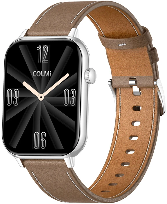 COLMI C28 Išmanusis laikrodis – Sidabrinis + Brown Leather Strap