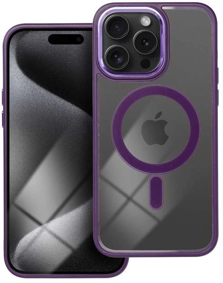 OEM dėklas, skirtas iPhone 15 PRO MAX, spalvotas „Edge Mag Cover“, suderinamas su „MagSafe“ violetine