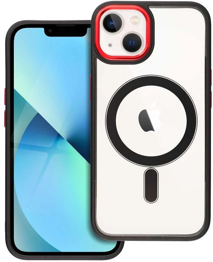 OEM dėklas, skirtas iPhone 13, spalvotas kraštas, MagSafe dėklas, juodas-raudonas