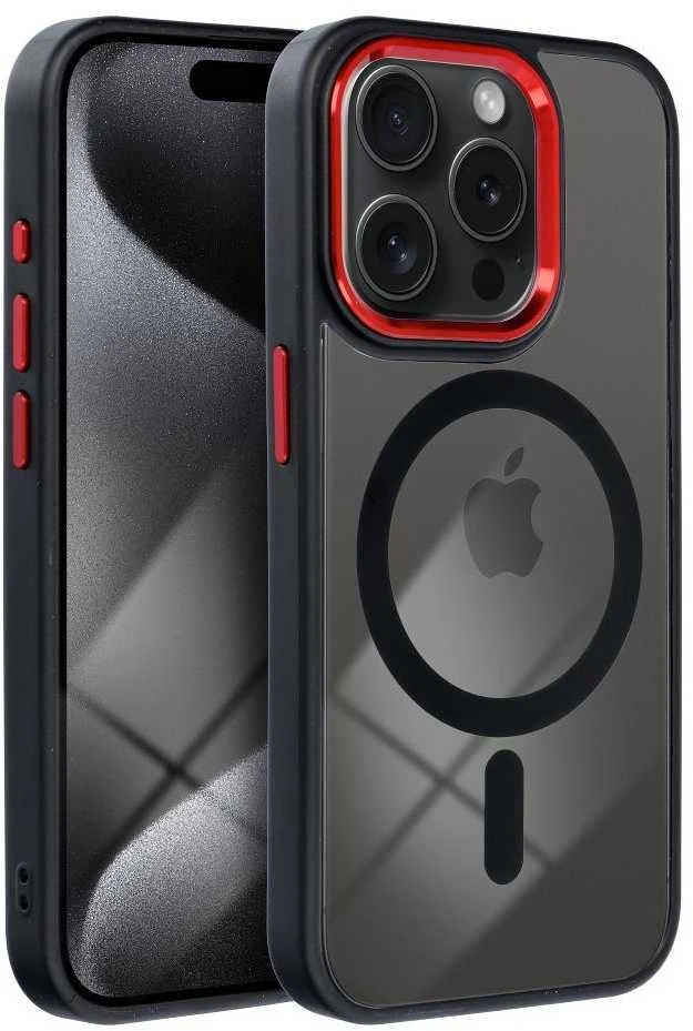 OEM dėklas, skirtas iPhone 17, spalvotas kraštas, MagSafe dėklas, juodas-raudonas