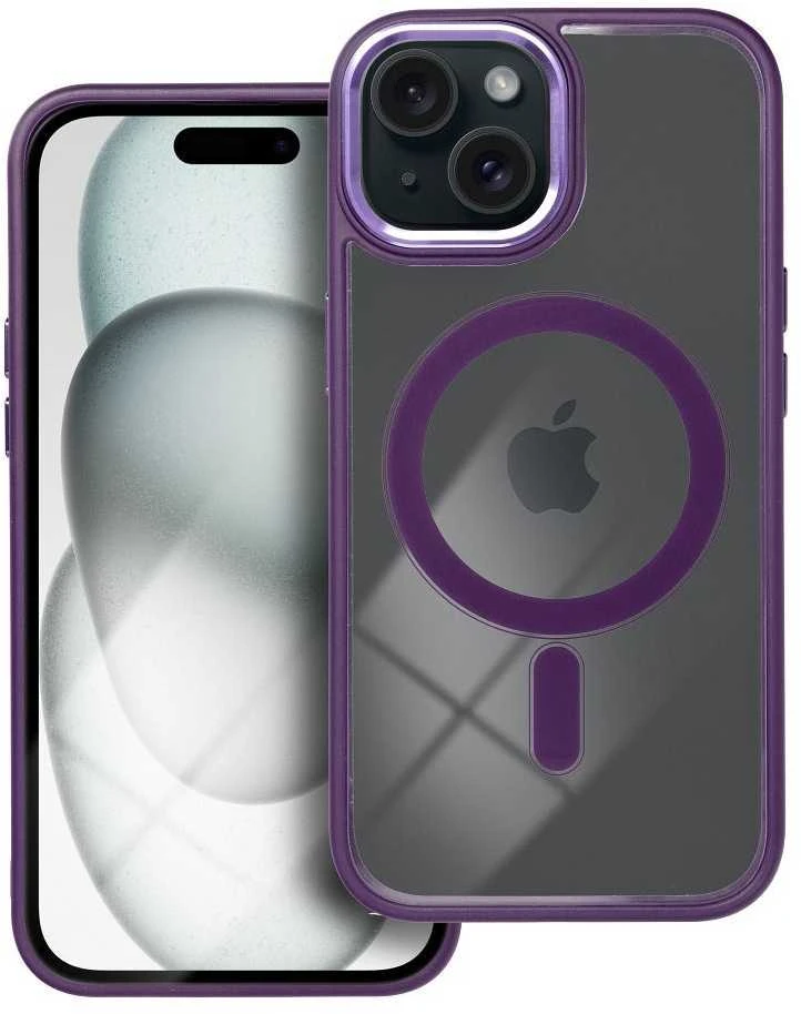 OEM dėklas, skirtas iPhone 15, spalvotas kraštas, MagSafe violetinė