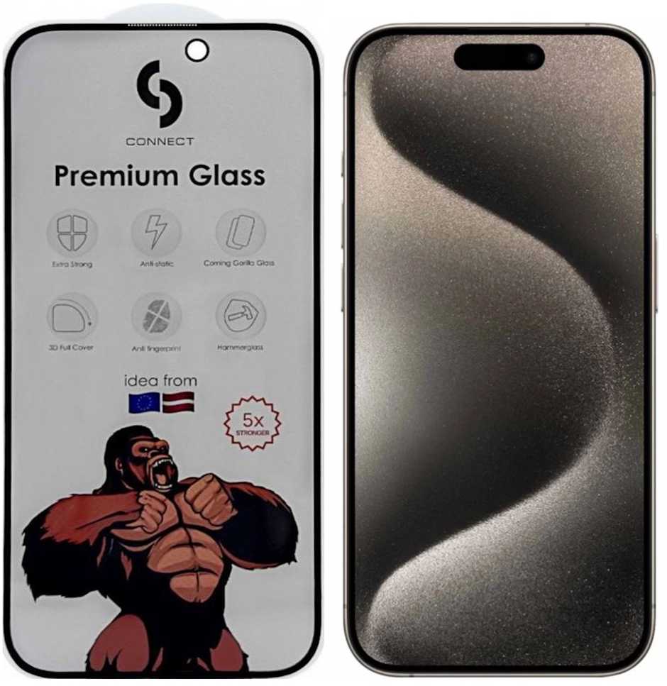 dbramante „Connect iPhone 15 Plus“ apsauginis stikliukas su „Privacy 3D Corning Gorilla Glass 5X“ stiklu, juodos spalvos