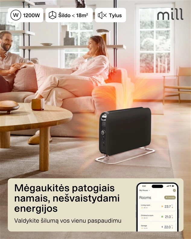 Šildytuvas Mill CO1200WIFI3 GEN3, 1200 W, iki 14-18 m², Juodas