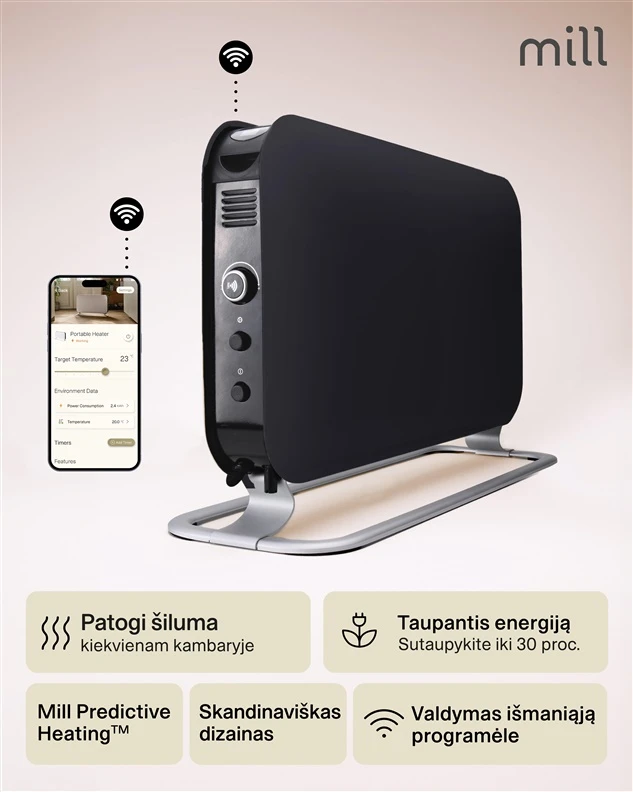 Šildytuvas Mill CO1200WIFI3 GEN3, 1200 W, iki 14-18 m², Juodas
