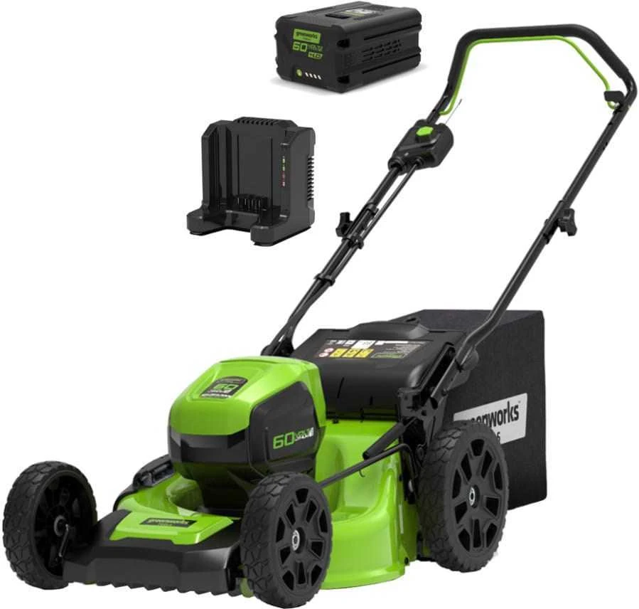 Greenworks rankinė stumiama vejapjovė GD60LM46HP 60V 46 cm su 2Ah akumuliatoriumi ir įkrovikliu