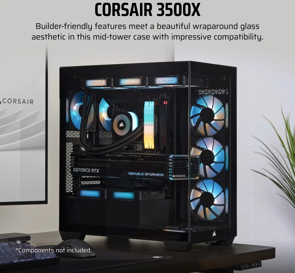 „Corsair 3500X RS-R“ kompiuterio korpusas, „Mid-Tower“, E-ATX, RGB, grūdintas stiklas, juodas