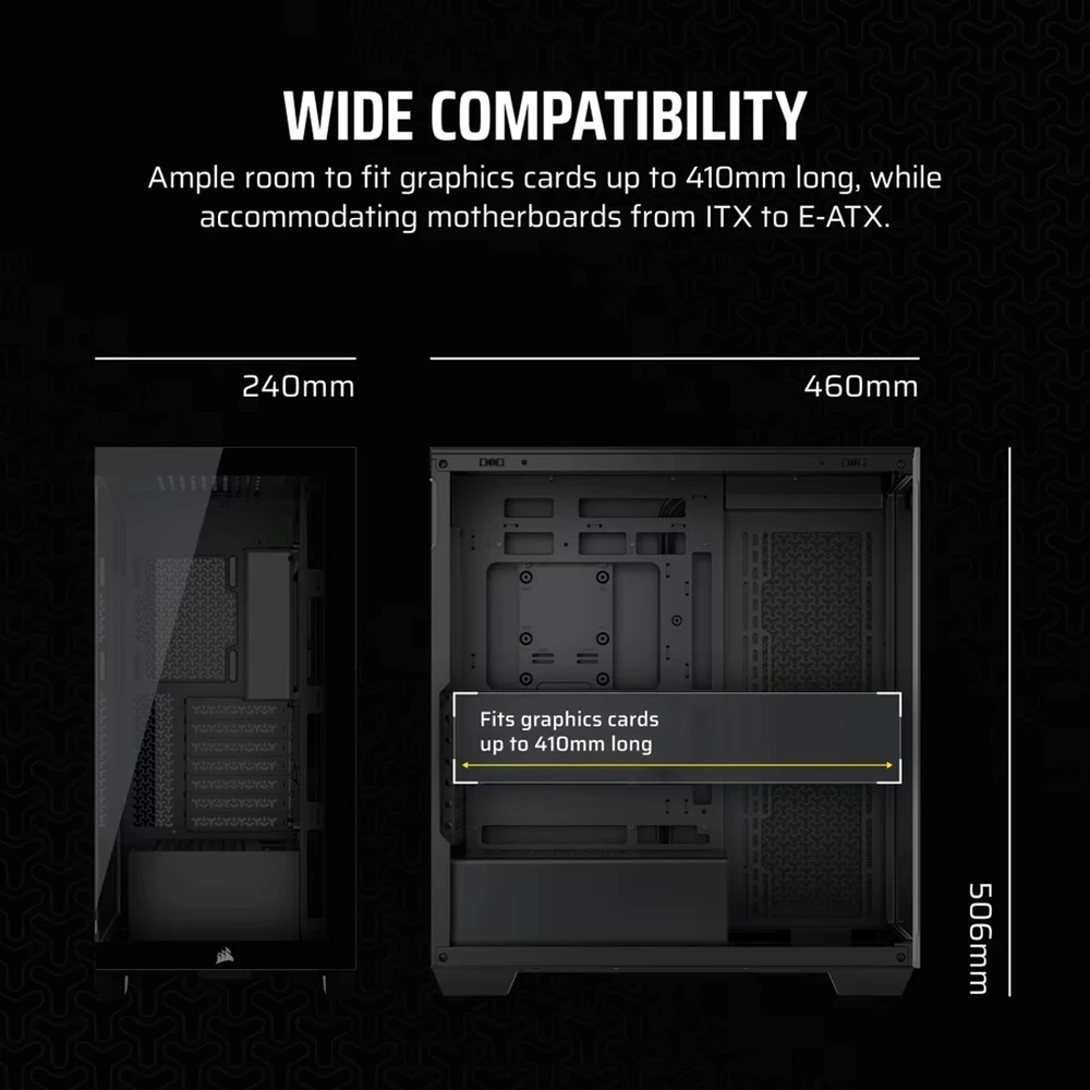 „Corsair 3500X RS-R“ kompiuterio korpusas, „Mid-Tower“, E-ATX, RGB, grūdintas stiklas, juodas