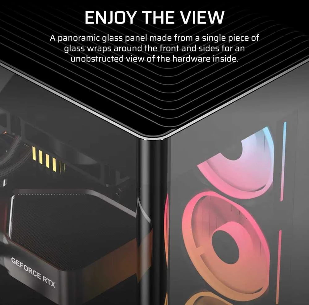 „Corsair FRAME 4500X LX-R RGB“ kompiuterio korpusas, „Mid-Tower“, E-ATX, grūdintas stiklas – Juodas