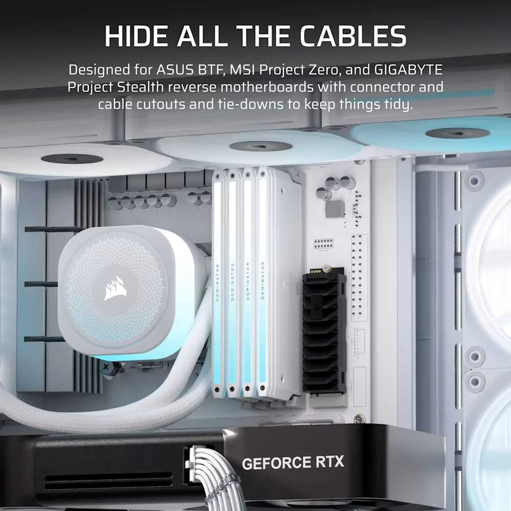 „Corsair FRAME 4500X LX-R RGB“ kompiuterio korpusas, vidutinio dydžio bokštas, E-ATX, grūdintas stiklas – Baltas