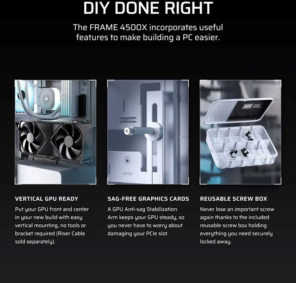 „Corsair FRAME 4500X LX-R RGB“ kompiuterio korpusas, vidutinio dydžio bokštas, E-ATX, grūdintas stiklas – Baltas