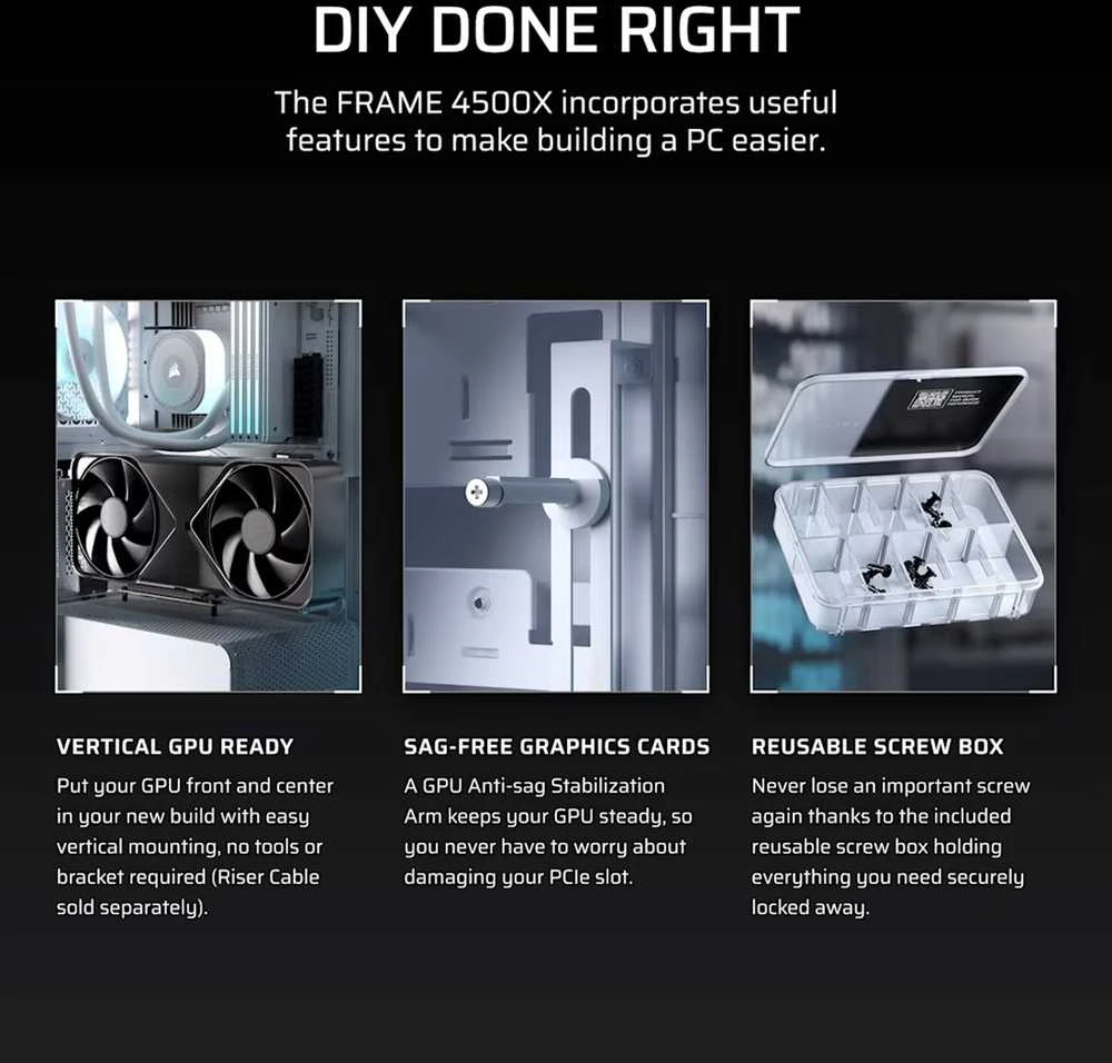 „Corsair FRAME 4500X RS-R ARGB“ korpusas, „Mid-Tower“, E-ATX, grūdintas stiklas – Baltas