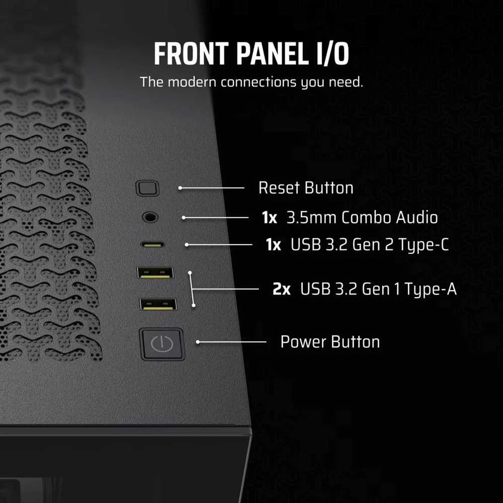 „Corsair 3500X LX-R“ kompiuterio korpusas, vidutinio dydžio bokštas, E-ATX, RGB, grūdintas stiklas – juodas