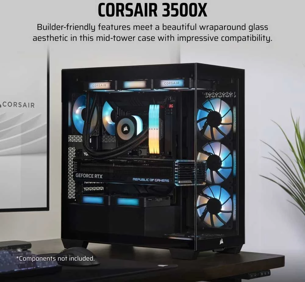 „Corsair 3500X LX-R“ kompiuterio korpusas, vidutinio dydžio bokštas, E-ATX, RGB, grūdintas stiklas – juodas