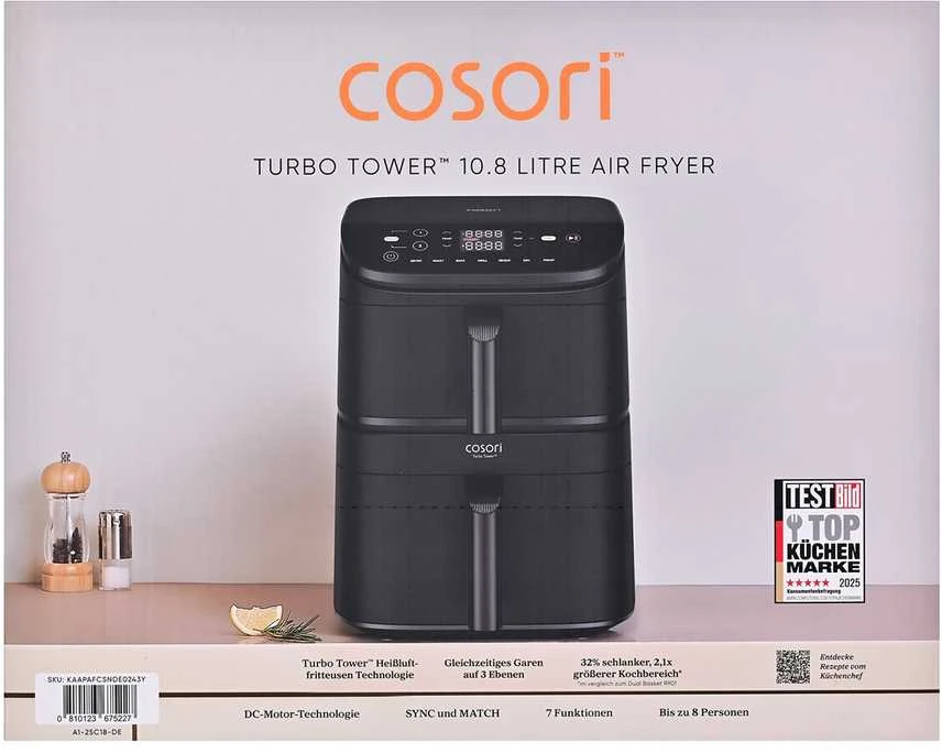Cosori CAF-DC121 dviguba 10,8 l autonominė karšto oro gruzdintuvė Juodas