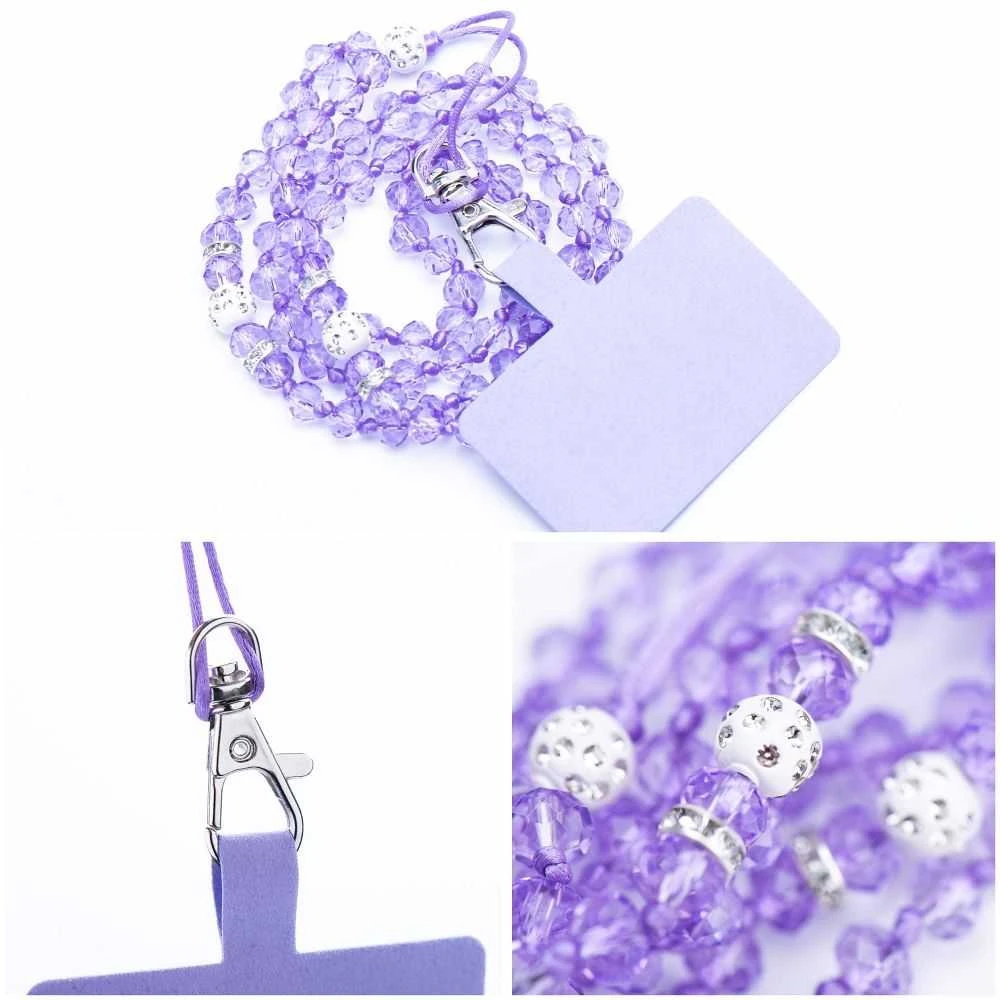 Dėklas OEM CRYSTAL DIAMOND telefono virvelė, telefono pakabukas / laido ilgis 74cm (37cm kilpoje) / ant kaklo - violetinė