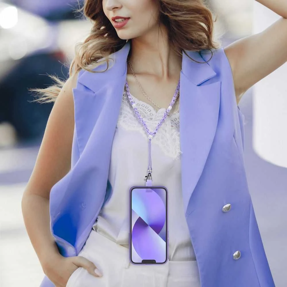 Dėklas OEM CRYSTAL DIAMOND telefono virvelė, telefono pakabukas / laido ilgis 74cm (37cm kilpoje) / ant kaklo - violetinė