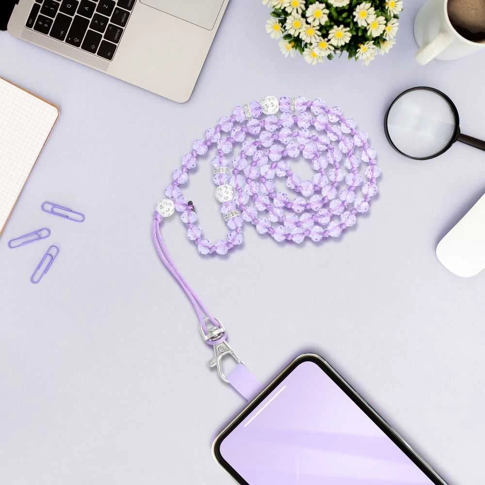 Dėklas OEM CRYSTAL DIAMOND telefono virvelė, telefono pakabukas / laido ilgis 74cm (37cm kilpoje) / ant kaklo - violetinė