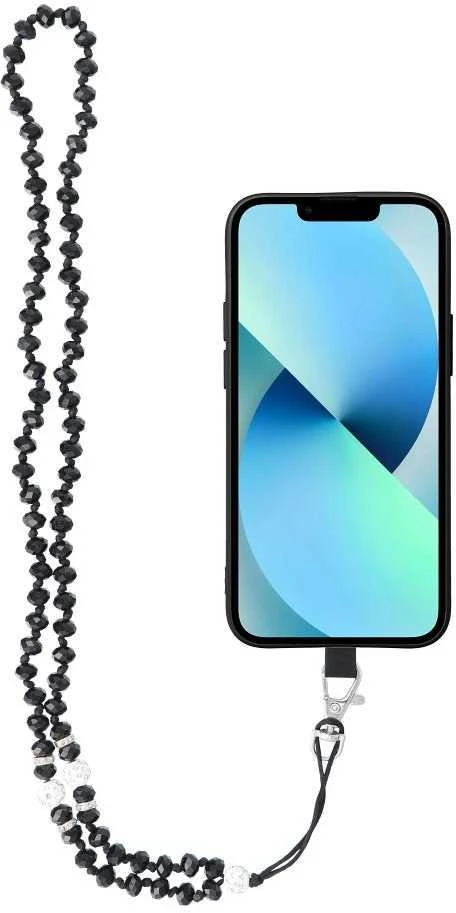 Dėklas OEM CRYSTAL DIAMOND telefono virvelė, telefono pakabukas / laido ilgis 74 cm (37 cm kilpoje) / ant kaklo - juodas