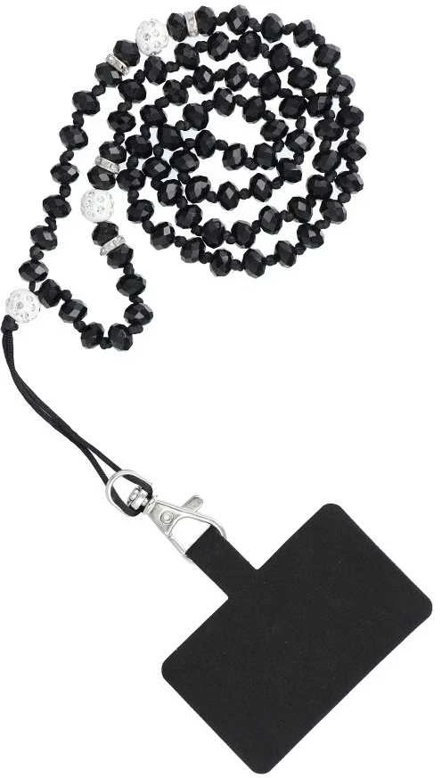 Dėklas OEM CRYSTAL DIAMOND telefono virvelė, telefono pakabukas / laido ilgis 74 cm (37 cm kilpoje) / ant kaklo - juodas