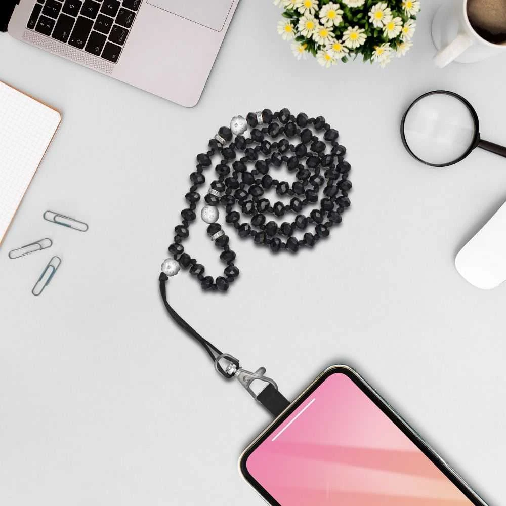 Dėklas OEM CRYSTAL DIAMOND telefono virvelė, telefono pakabukas / laido ilgis 74 cm (37 cm kilpoje) / ant kaklo - juodas