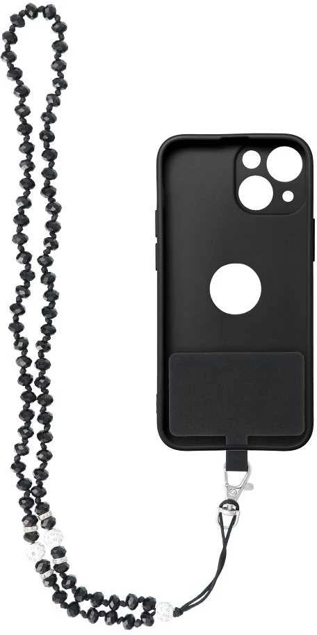 Dėklas OEM CRYSTAL DIAMOND telefono virvelė, telefono pakabukas / laido ilgis 74 cm (37 cm kilpoje) / ant kaklo - juodas