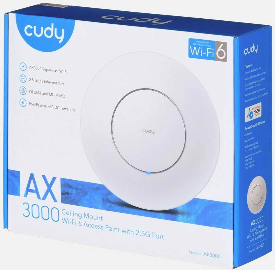 Kartotuvas - Cudy AP3000 2976 Mbit/s balta PoE