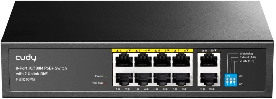 Šakotuvas Komutatorius - Cudy FS1010PG 8 Prievadų PoE Greitasis Ethernet Juodas