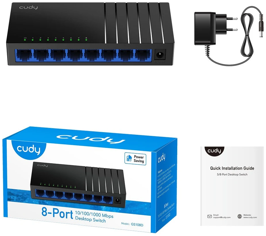 Šakotuvas Tinklo Įranga - Cudy Jungiklis GS108D 8-Port 1Gbps 150x80x65mm