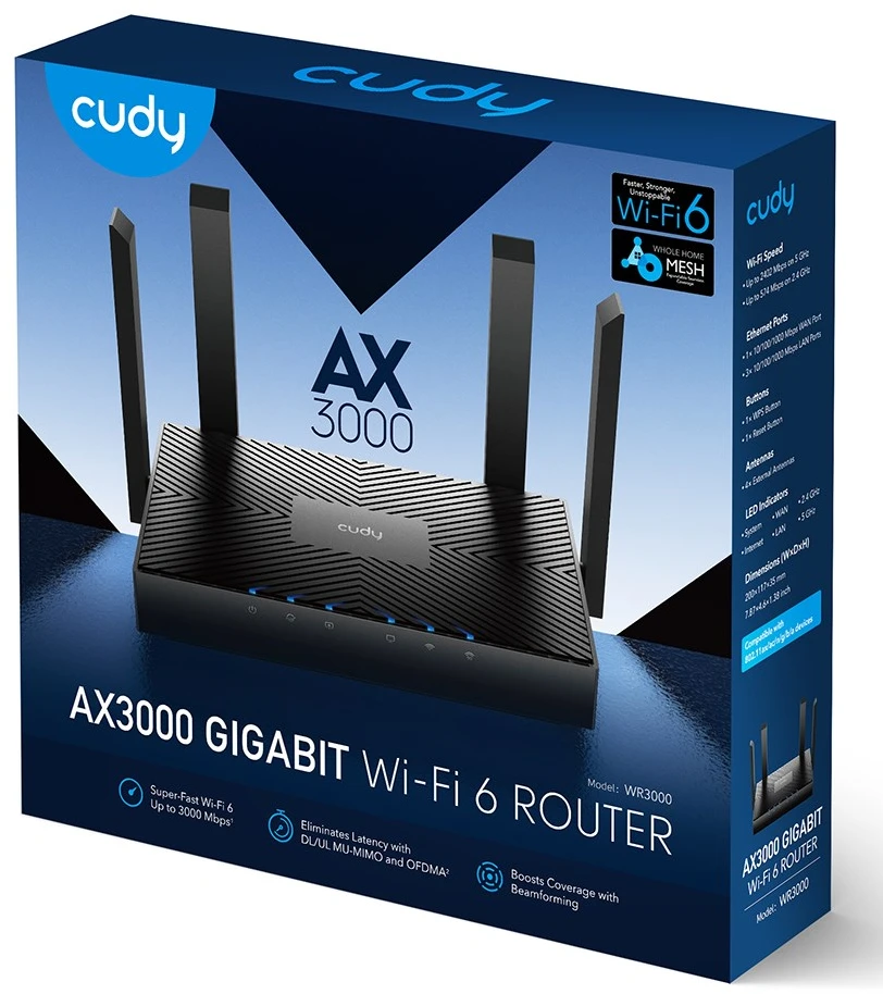 Belaidis Maršrutizatorius - Cudy WR3000 Gigabit Dual-Band 2.4/5 GHz Juodas