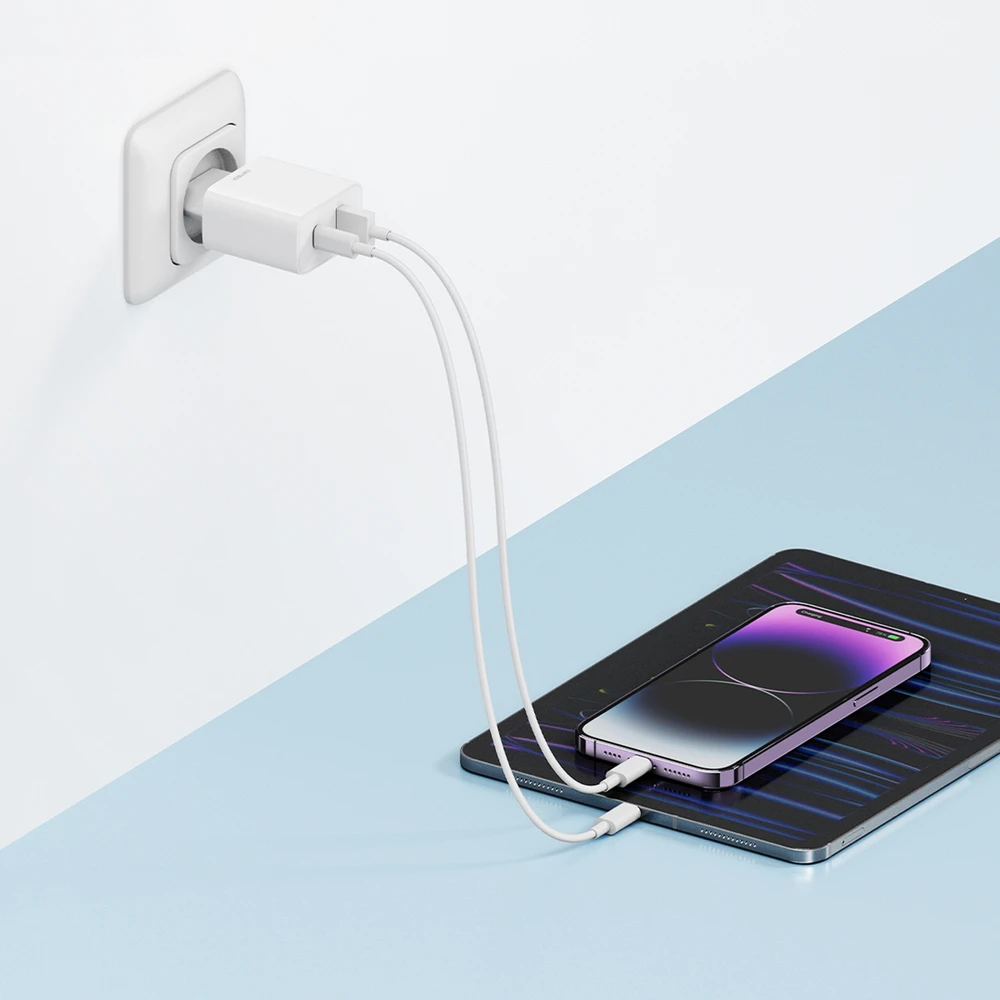 Cuktech A19 30W USB-A + USB-C sieninis įkroviklis – baltas