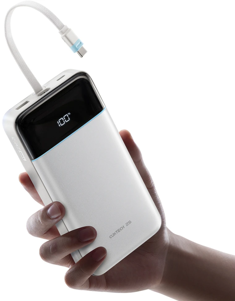 Cuktech LPB252N 120 W 25000 mAh išorinė baterija su integruotu USB-C laidu – balta