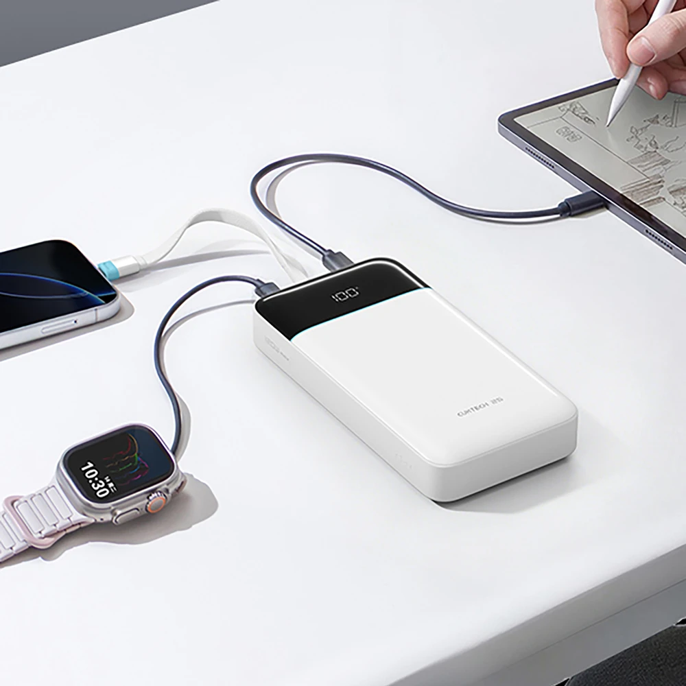 Cuktech LPB252N 120 W 25000 mAh išorinė baterija su integruotu USB-C laidu – balta