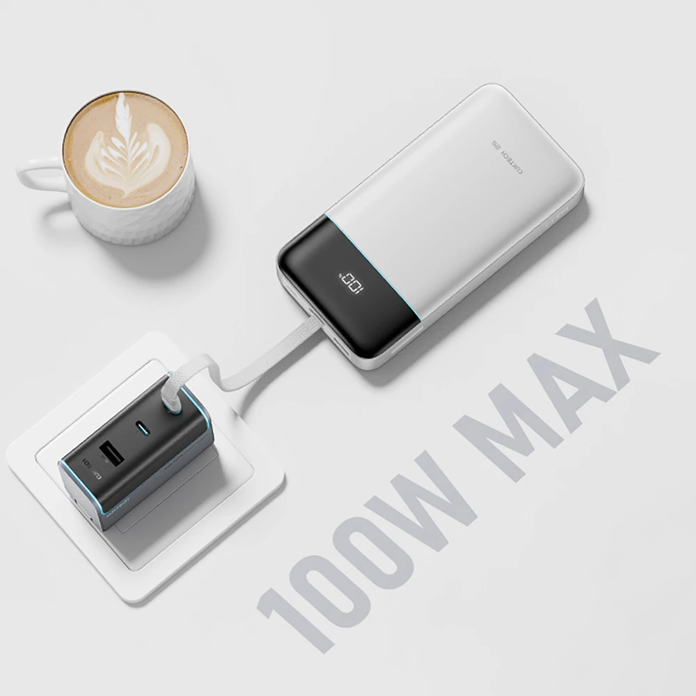 Cuktech LPB252N 120 W 25000 mAh išorinė baterija su integruotu USB-C laidu – balta