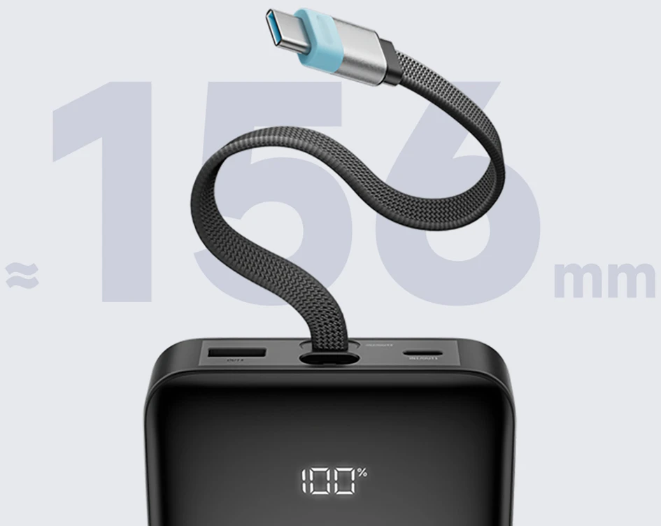 Cuktech LPB252N 120W 25000mAh išorinė baterija su integruotu USB-C laidu – pilka
