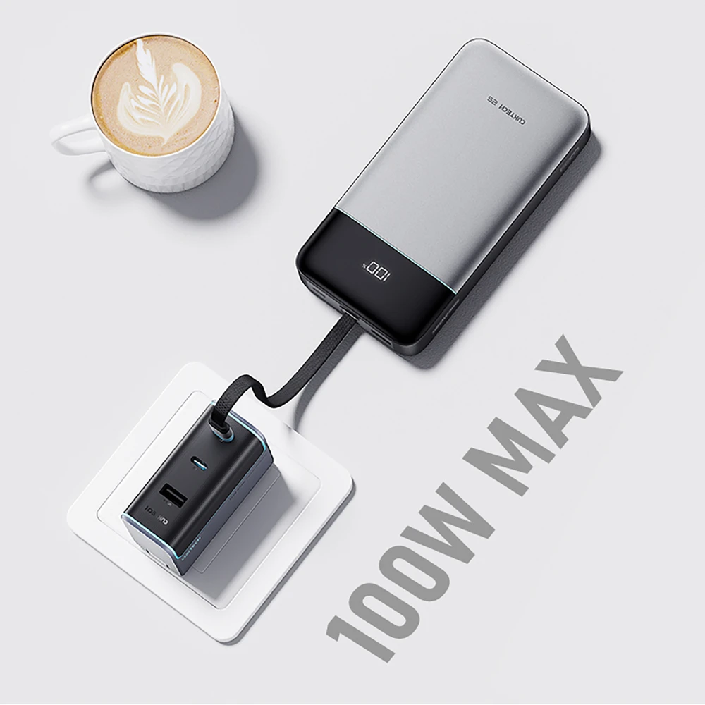 Cuktech LPB252N 120W 25000mAh išorinė baterija su integruotu USB-C laidu – pilka