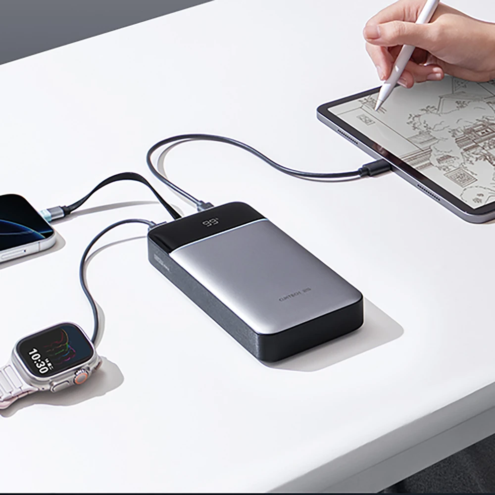 Cuktech LPB252N 120W 25000mAh išorinė baterija su integruotu USB-C laidu – pilka
