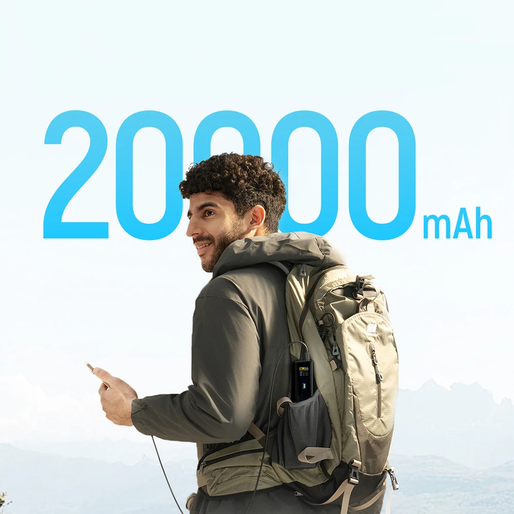 Cuktech PB200U išorinė baterija 210 W 20000 mAh 2 x USB-C + USB-A su TFT ekranu ir 240 W USB-C laidu - juodas