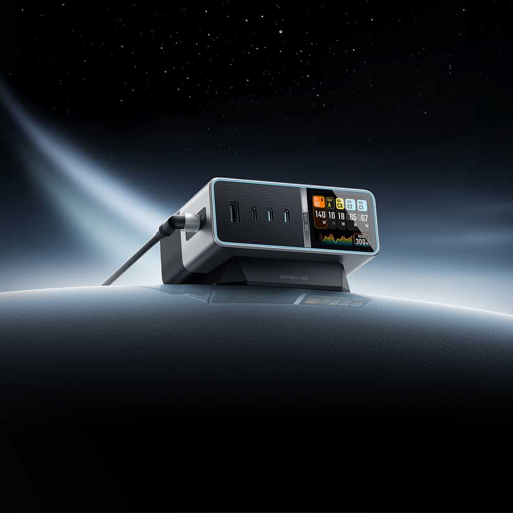 Cuktech TA3005U 300W 5-in-1 Charging Station with Digital Ekranas - Sidabrinis