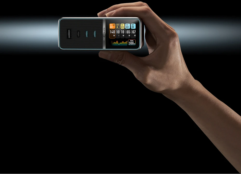 Cuktech TA3005U 300W 5-in-1 Charging Station with Digital Ekranas - Sidabrinis