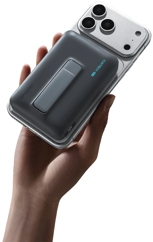 Cuktech WPB100 10000 mAh Qi2 magnetinė išorinė baterija 30W su stovu – juoda