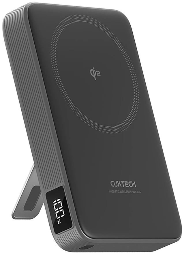 Cuktech WPB100 10000 mAh Qi2 magnetinė išorinė baterija 30W su stovu – juoda