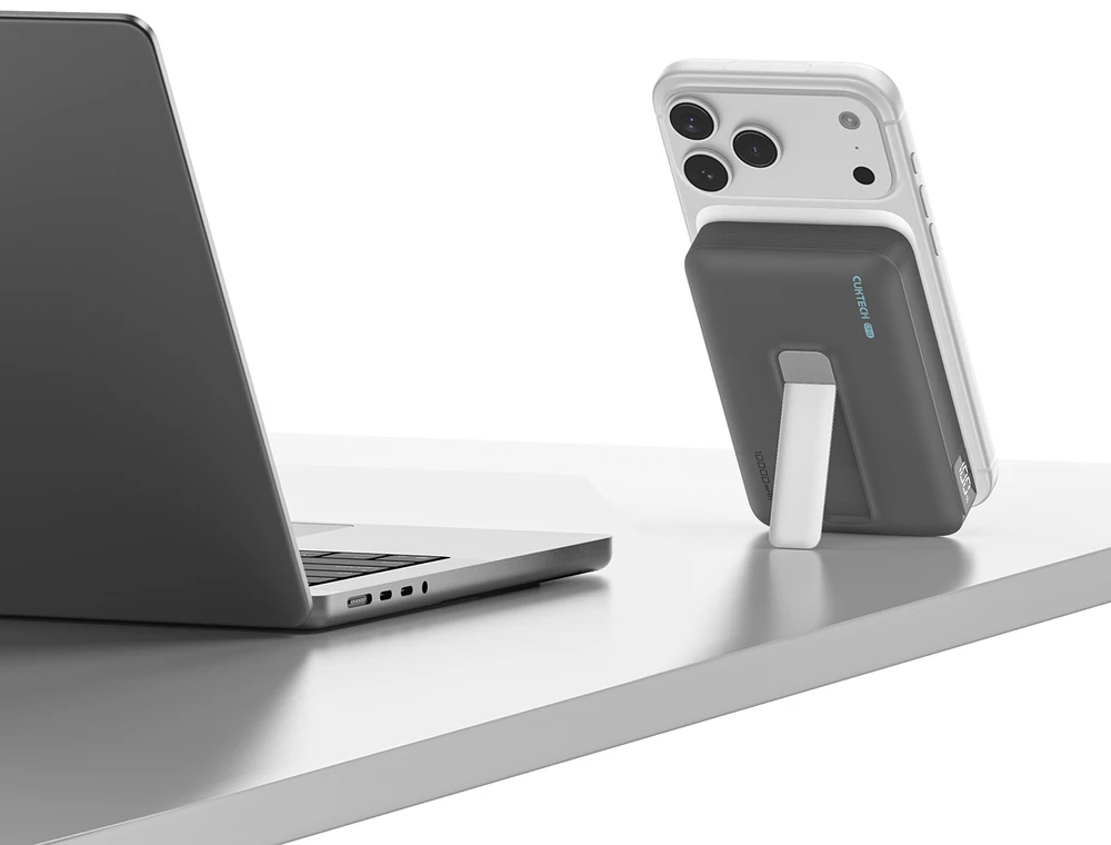 Cuktech WPB100 10000 mAh Qi2 magnetinė išorinė baterija 30W su stovu – juoda