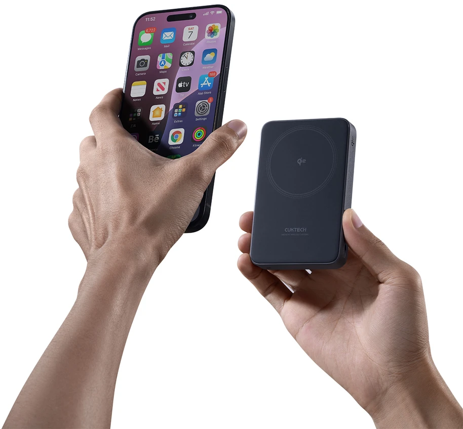 Cuktech WPB100 10000 mAh Qi2 magnetinė išorinė baterija 30W su stovu – juoda
