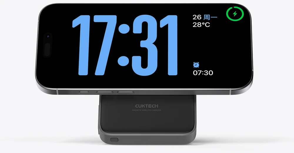 Cuktech WPB100 10000 mAh Qi2 magnetinė išorinė baterija 30W su stovu – juoda