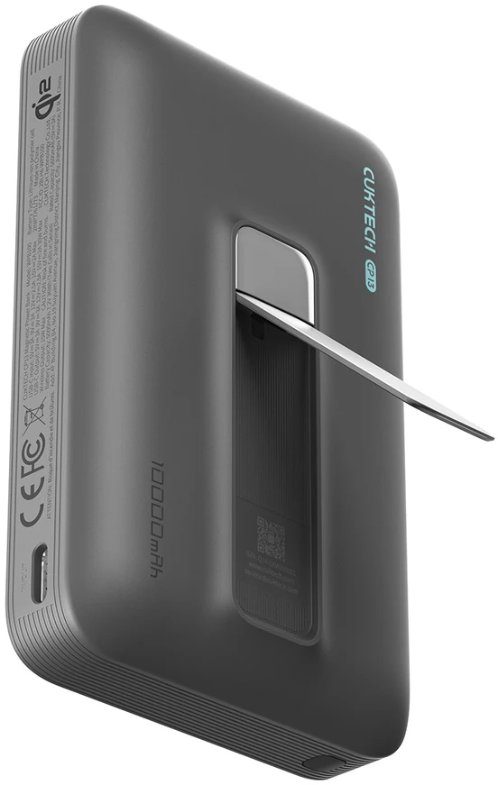 Cuktech WPB100 10000 mAh Qi2 magnetinė išorinė baterija 30W su stovu – juoda