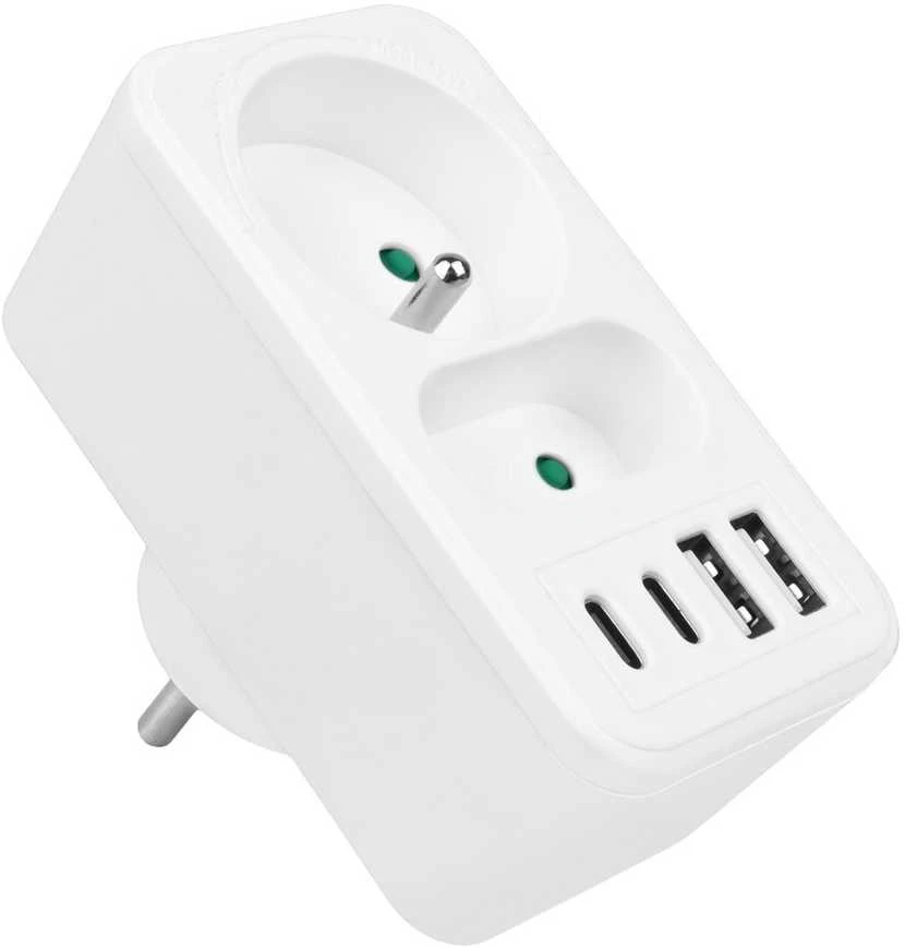 Srovės lizdai x2 + 4xUSB Maclean, skirstytuvas su 2 lizdais, 2xUSB A, 2xUSB C PD 20W, 1x16A + 1x6A, MCE249 F/W
